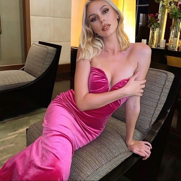 LAST! ZARA Bandeau Dress Sweetheart Velvet Neckline Midi Fuchsia Barbiecore - Picture 1 of 4